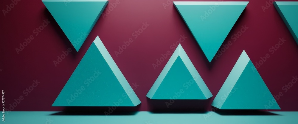 Aufkleber blue and green triangle shaped object on red background