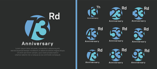 anniversary logotype set. vector design blue color circle can be use for celebration moment