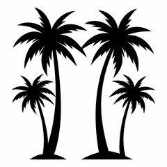 Set of palm tree silhouette white background