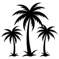 Set of palm tree silhouette white background
