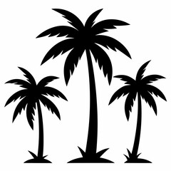 Set of palm tree silhouette white background