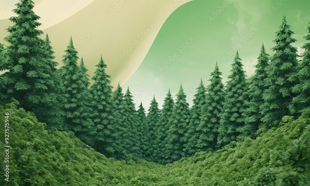 Aufkleber forest with trees and mountains in the background