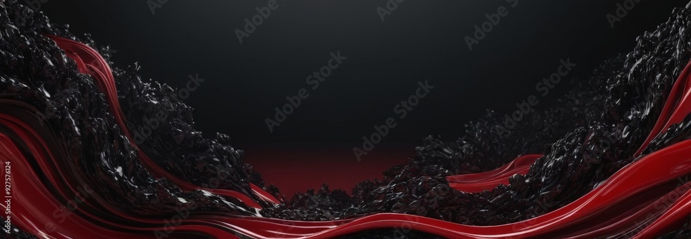 Poster abstract red and black background with flowing liquid