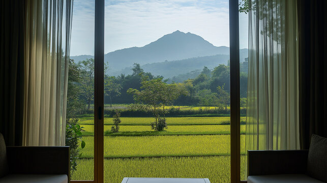 Fototapeta mountain view from inside the hotel
