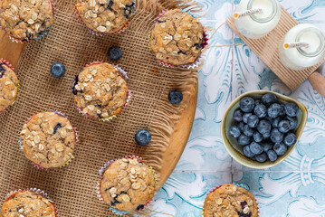 Blueberry, banana and oat muffins