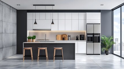 Sleek and Minimalist Contemporary Kitchen with Streamlined Appliances and Organized Layout