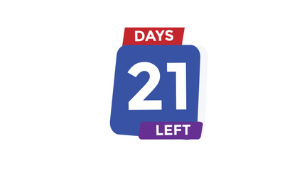 21 days left Countdown number banner templates. time icon. Vector Illustration 
