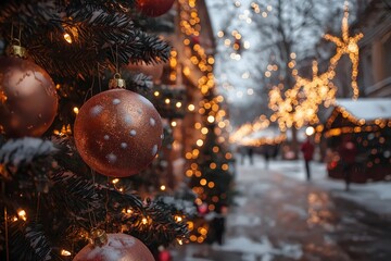Christmas Market Magic: Glowing Ornaments and Festive Lights