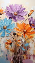 African Daisy - phone wallpaper, flowers, painting, art, colorful, floral, nature, bloom, petals, bouquet, vibrant, daisy, blossom, arrangement, still life, acrylic, canvas, abstract