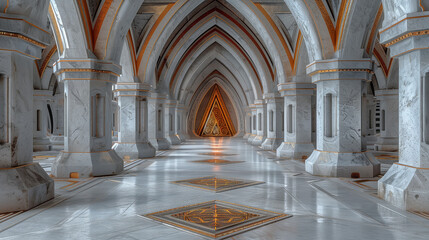 Fototapeta premium Intricate Marble Hallway with Ornate Triangular Doorway..