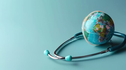 Global Healthcare: Stethoscope and World Globe on Blue Background