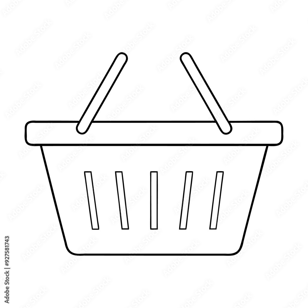 Wall mural black silhouette supermarket grocery shopping basket icon and vector illustration