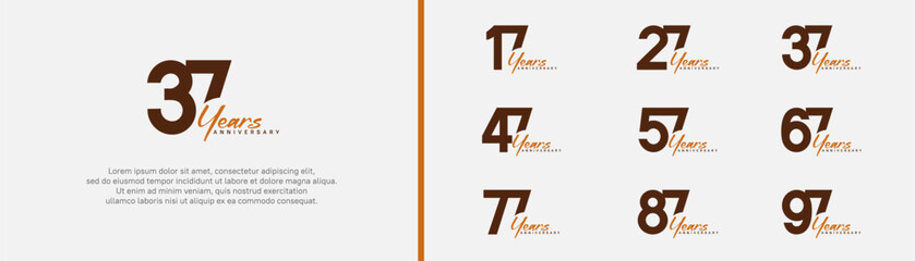 anniversary logotype set. vector design brown and orange color can be use for special moment