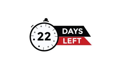 22 days left Countdown number banner templates. time icon. Vector Illustration 
