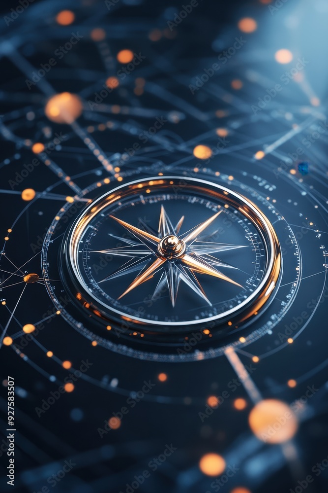 Aufkleber modern tech-inspired compass with digital network overlay, symbolizing navigation, direction, and ad