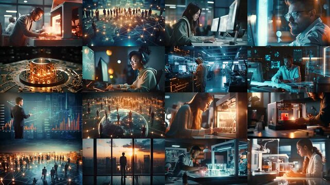 People work in a modern office of a technology company. The concept of business, science, technology and innovation.