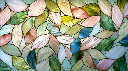 pastel stained glass leaves shapes, mother-of-pearl, pearl shapes, abstract background with leaves