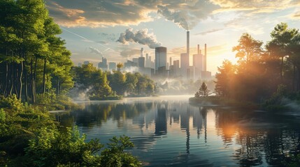 Sunrise Over Industrial Cityscape