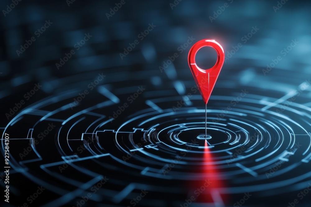 Aufkleber Digital location pin on a futuristic map interface, symbolizing technology, GPS, and navigation in a virtual space.