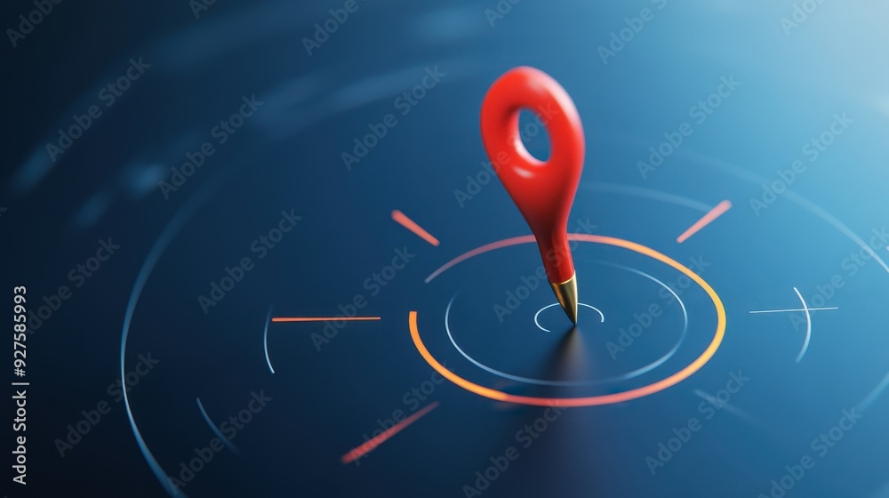 Poster Abstract image of a red location pin on a dark digital surface, representing targeted focus and technology concepts.