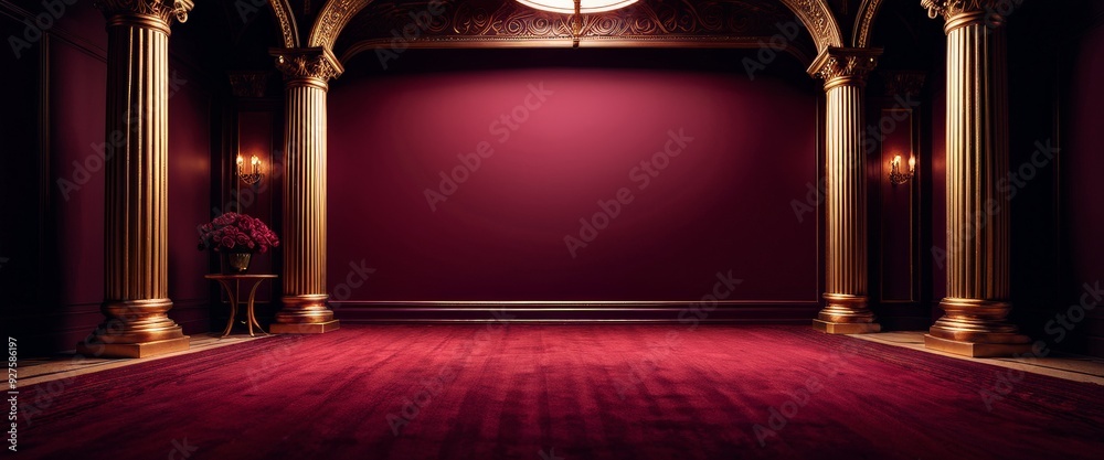 Poster red room with gold columns and carpet
