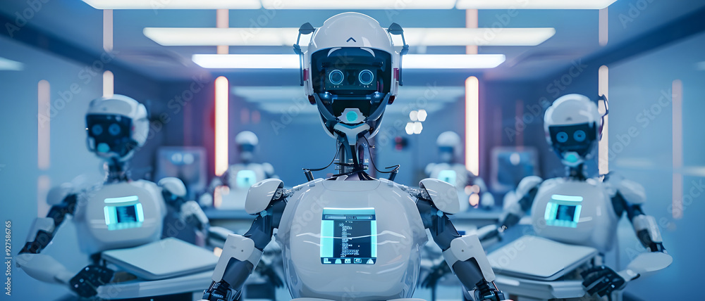 Leinwandbilder a group of humanoid robots in a cutting-edge ai research facility, highlighting the advancements in 