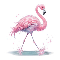 Flamingo with pink glitter shiny clipart transparent background