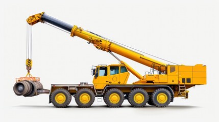 Fototapeta premium Side view of a mobile crane extending its boom to lift materials