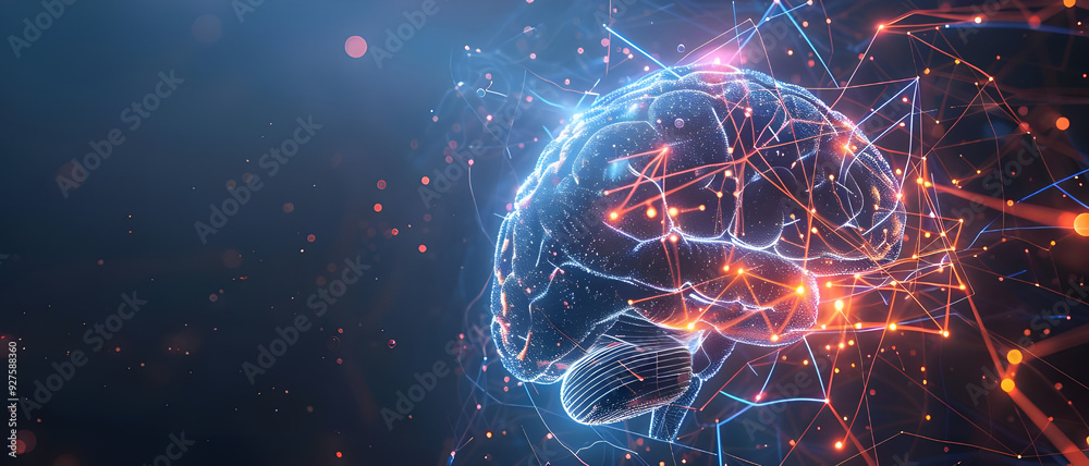 Aufkleber Illustration of a digital brain with interconnected neural networks, highlighting advanced AI, machine learning, and cognitive technology.