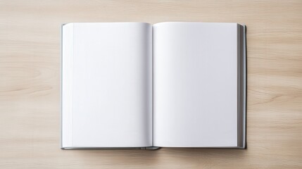 Fototapeta premium Blank Pages on Rustic Wood, an open book resting on a warm wooden surface invites exploration of untold stories, symbolizing potential and creativity in literature.