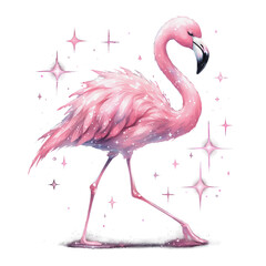 Flamingo with pink glitter shiny clipart transparent background