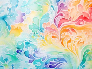 Bright abstract watercolor painting with swirling pastel colors, floral-inspired design with copy space