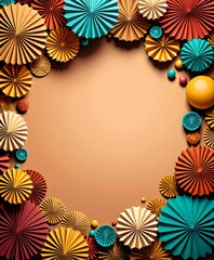 colorful paper fan pattern with brown background
