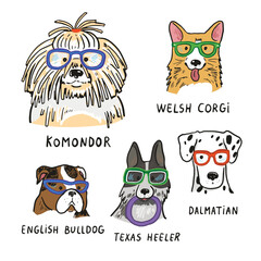 Set of cute cartoon dogs. Vector illustration. Can be used for t-shirt print, poster, card.