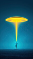 alien hand up UFO yellow neon blue