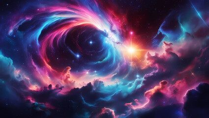 Obraz premium Exploring the Vibrant Cosmic Dance of the Endless Universe with Generative AI