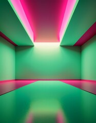 Obraz premium room with green floor and pink lights