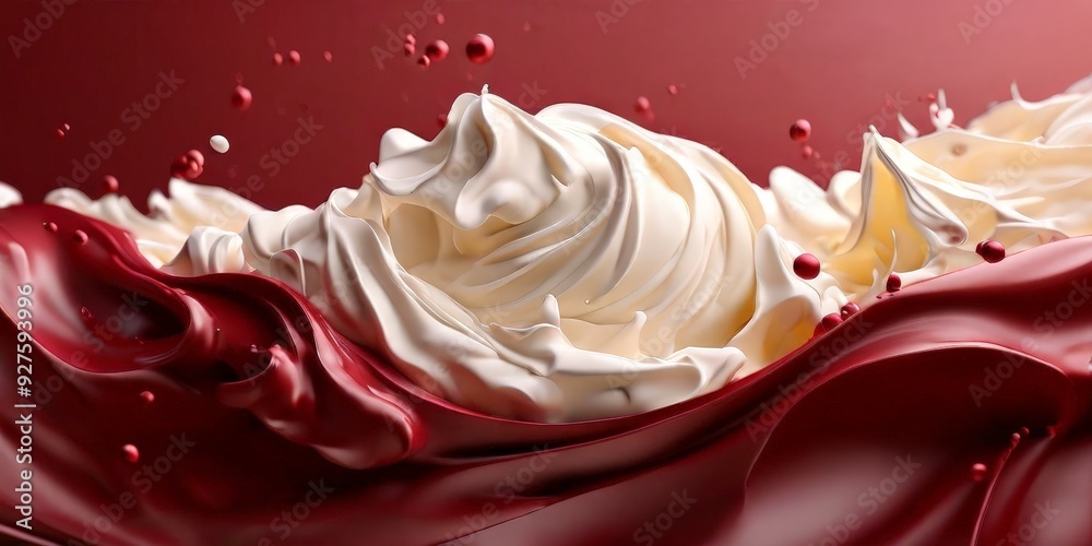 Poster red and white liquid splashing on surface