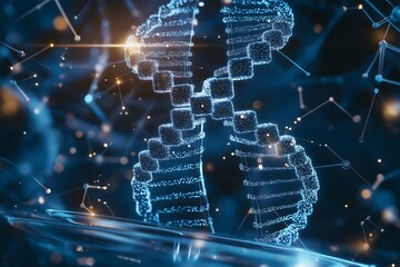 Glowing Blue DNA Double Helix on Dark Background