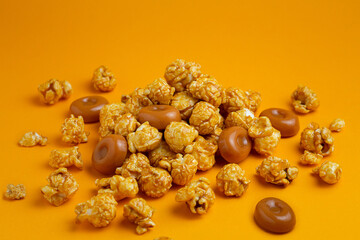Many golden caramel popcorn