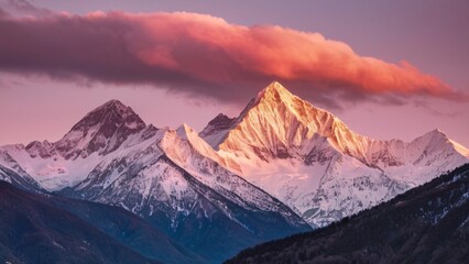 Snow-Capped Mountains Glow at Sunset