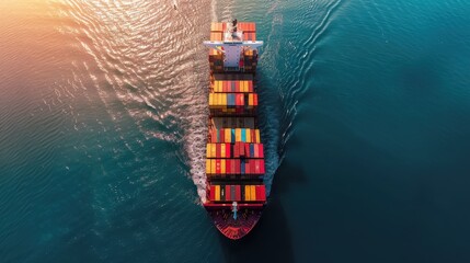 Aerial View of a Cargo Ship Sailing on the Ocean