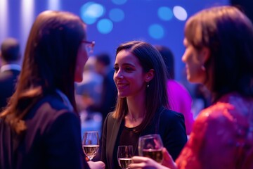 Women Networking at Evening Event with Drinks