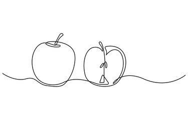 A simple continuous line drawing of an apple on a uniform white background, Continuous one single line art drawing of apples icon organic food vector