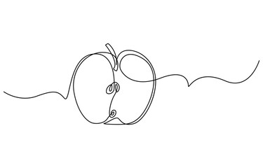 A simple continuous line drawing of an apple on a uniform white background, Continuous one single line art drawing of apples icon organic food vector