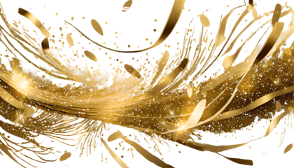 Christmas falling golden lights Splash on a white isolated background. Generative AI.