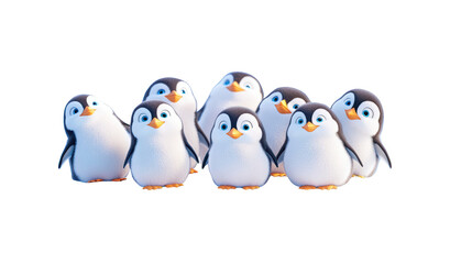 Naklejka premium A charming group of animated penguins, showcasing their playful and cute personalities in a whimsical setting.