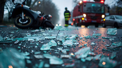 a traffic accident between car and motorcycle on the road
