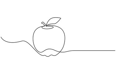 A simple continuous line drawing of an apple on a uniform white background, Continuous one single line art drawing of apples icon organic food vector
