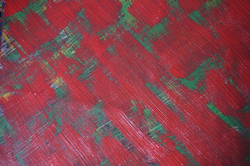 Red and green mixed color paint splatter pattern surface, Grungy paint brush splash texture...